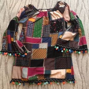 Off-Shoulder Quilt Squared Dress w/Fringe